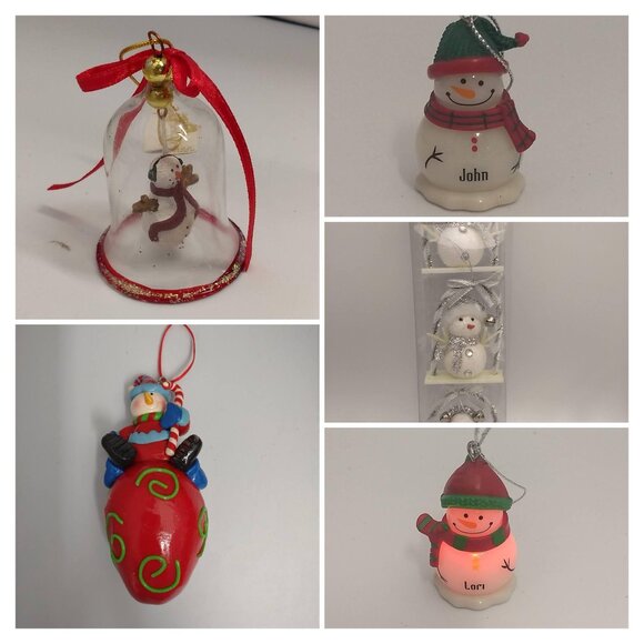 Lot of 7 Holiday Snowmen Hanging Ornaments White and Multicolor - Picture 1 of 9